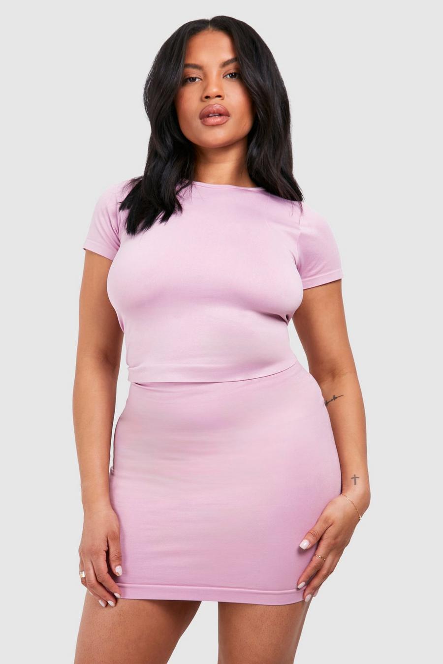 Grande taille - Mini-jupe premium sans coutures, Baby pink image number 1