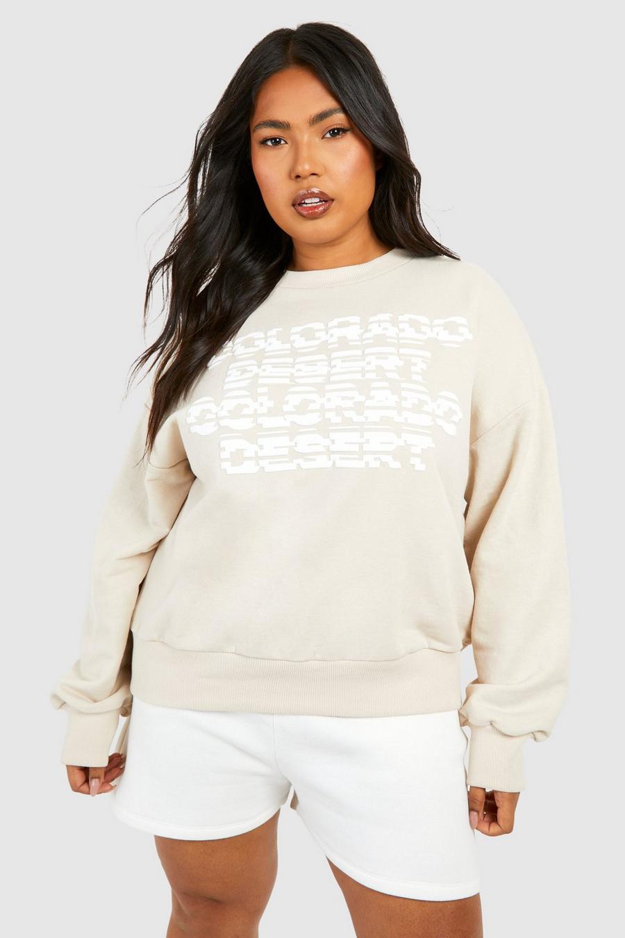 Plus Oversize Sweatshirt mit Colorado Slogan, Stone