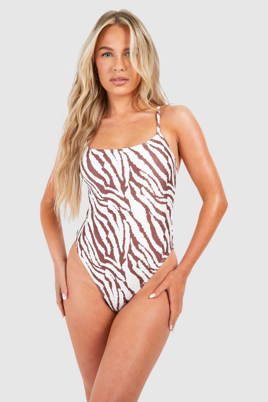 Cream Tiger Strappy Swimsuit image number 1