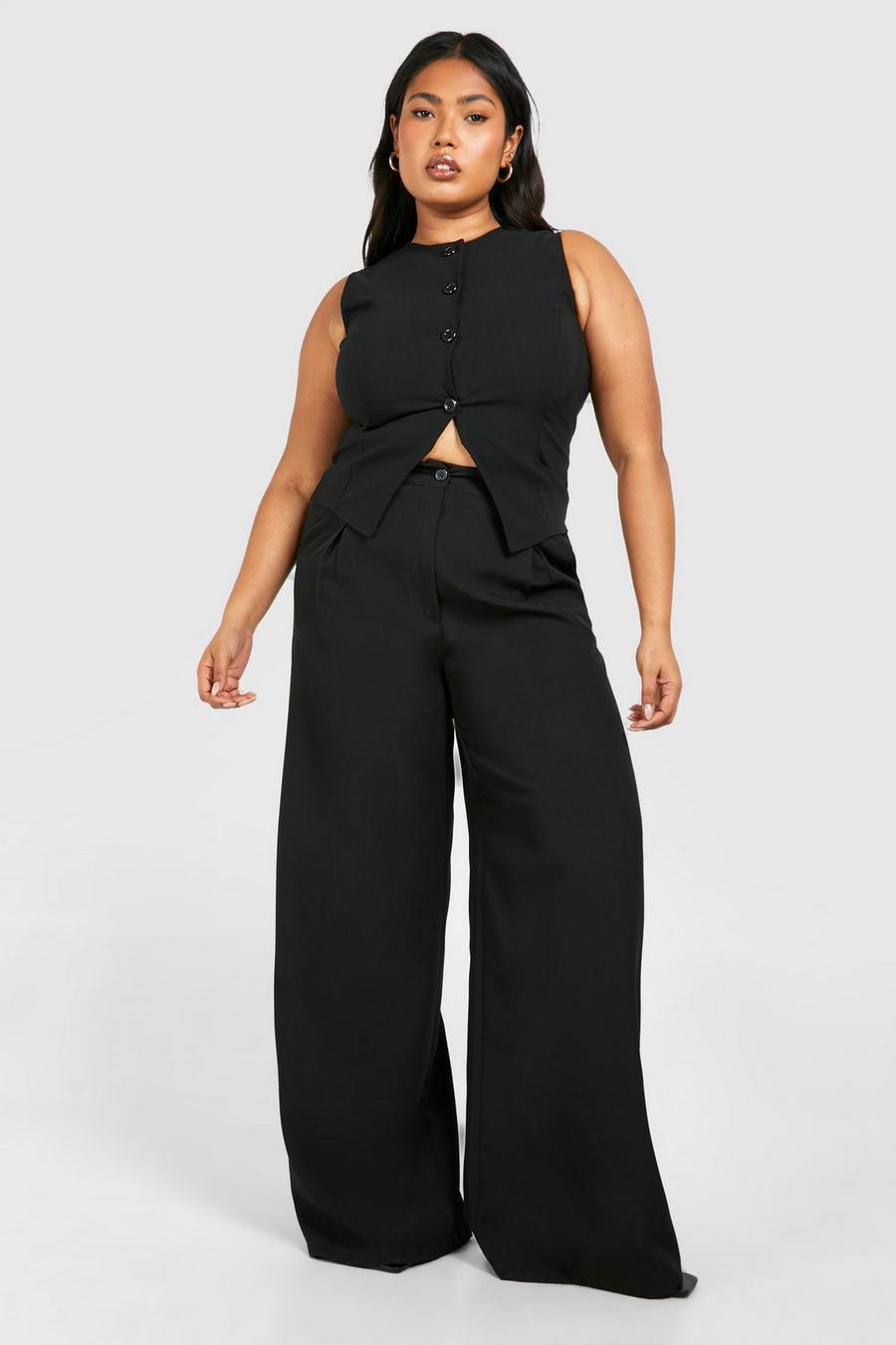 Black Plus Woven Tailored Wide Leg Trouser  image number 1