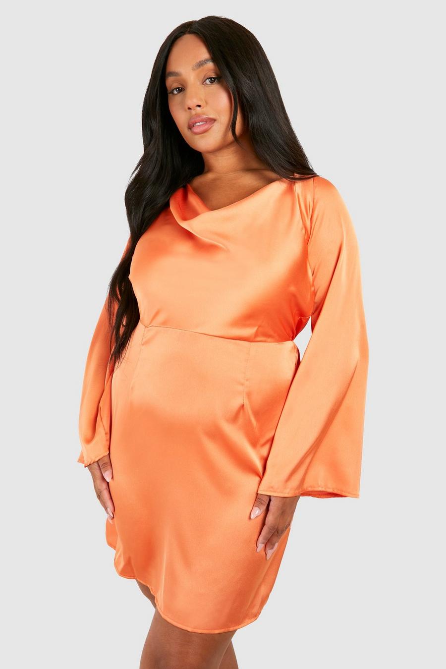 Orange Plus Miniklänning med draperad hals och utsvängd ärm image number 1
