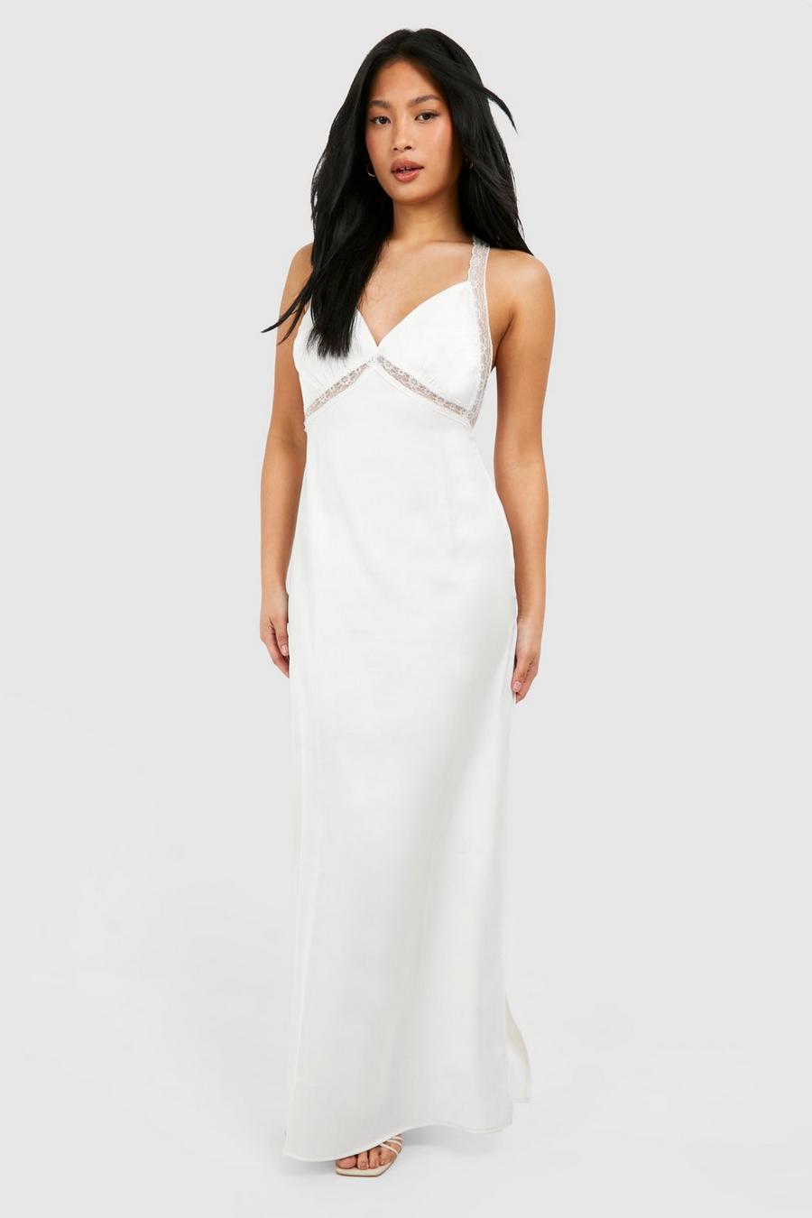White Petite Lace Trim Maxi Dress image number 1