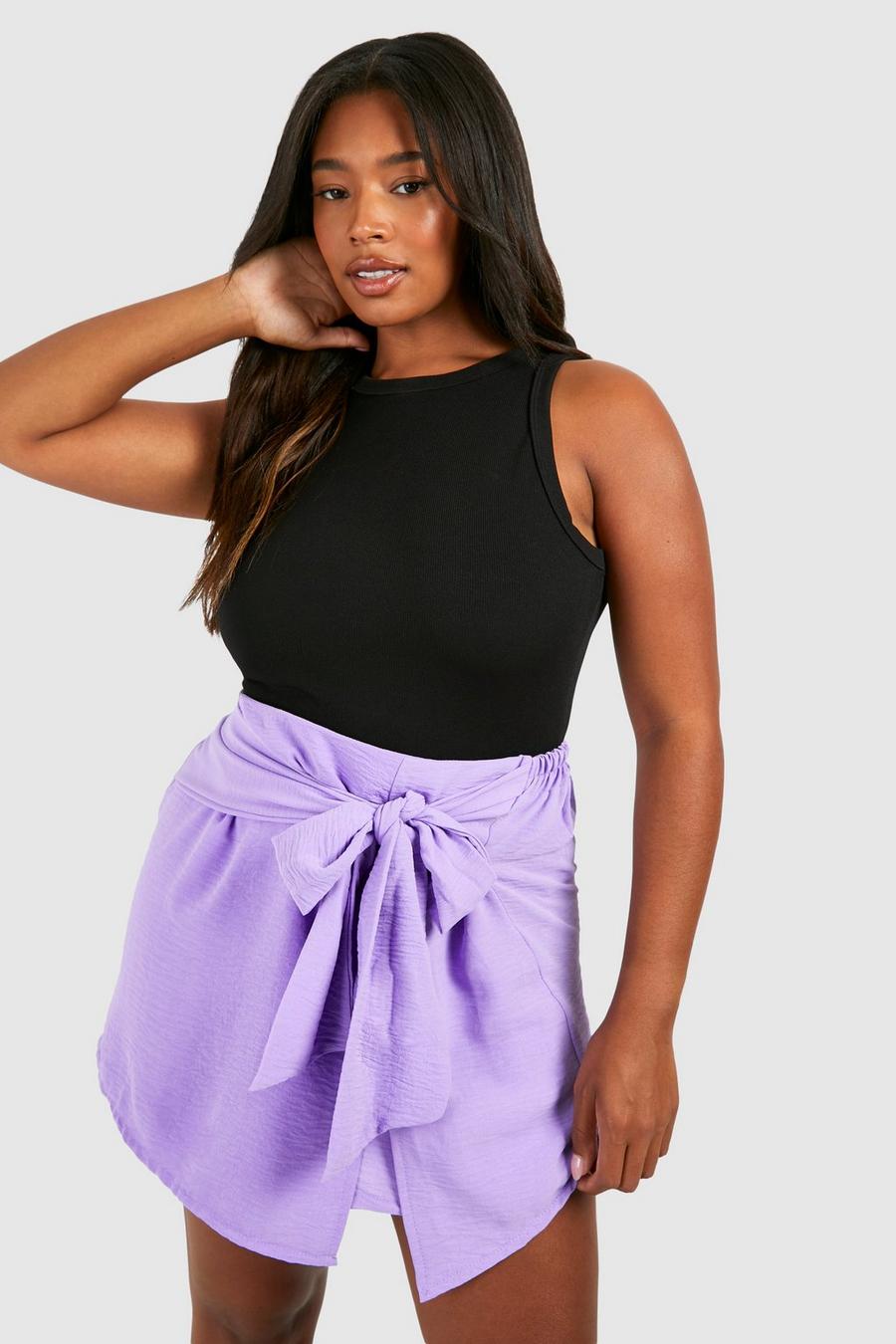 Lilac Plus Textured Woven Bow Detail Mini Skirt 