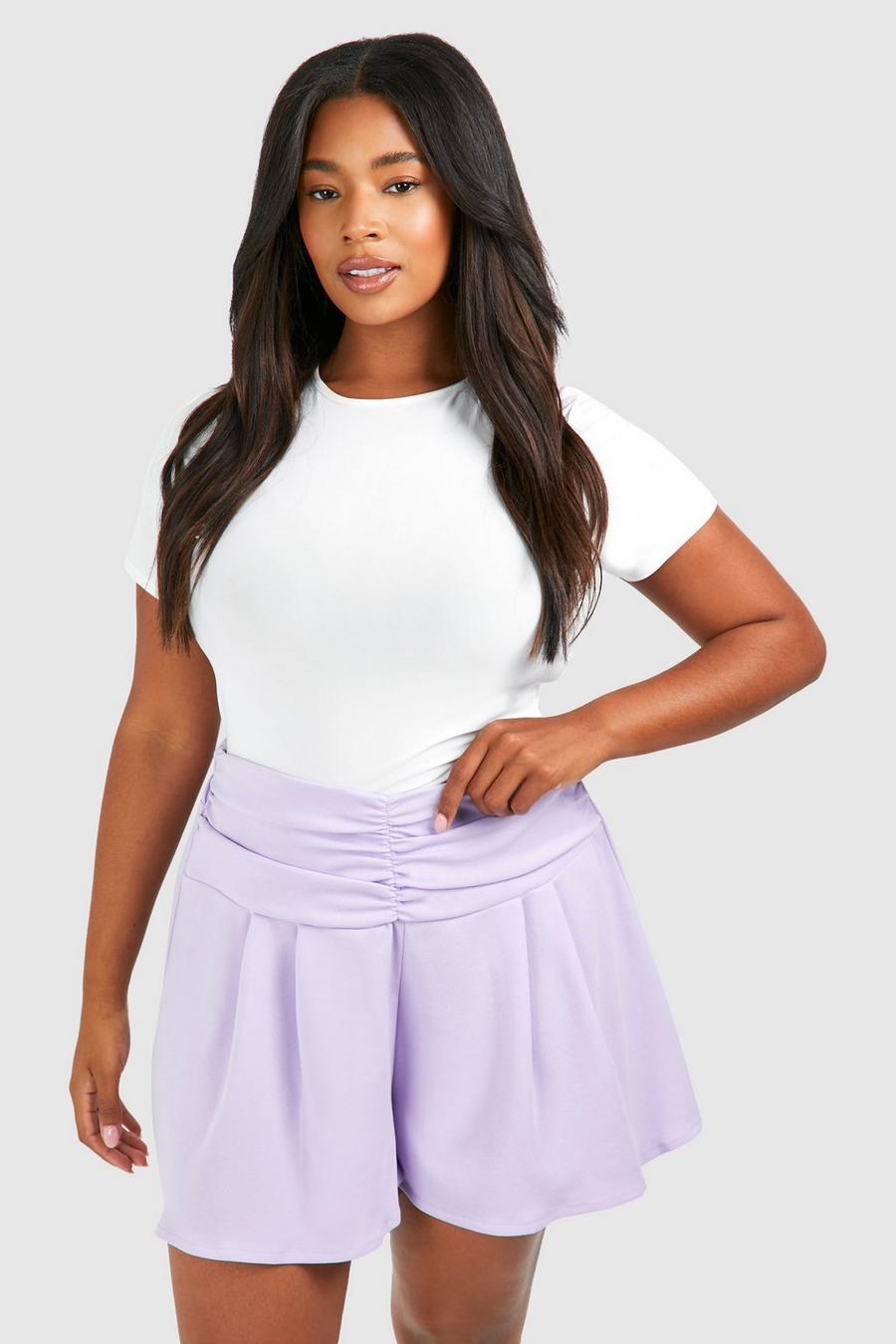 Lilac Plus Ruched Waistband Detail Pleated Skort