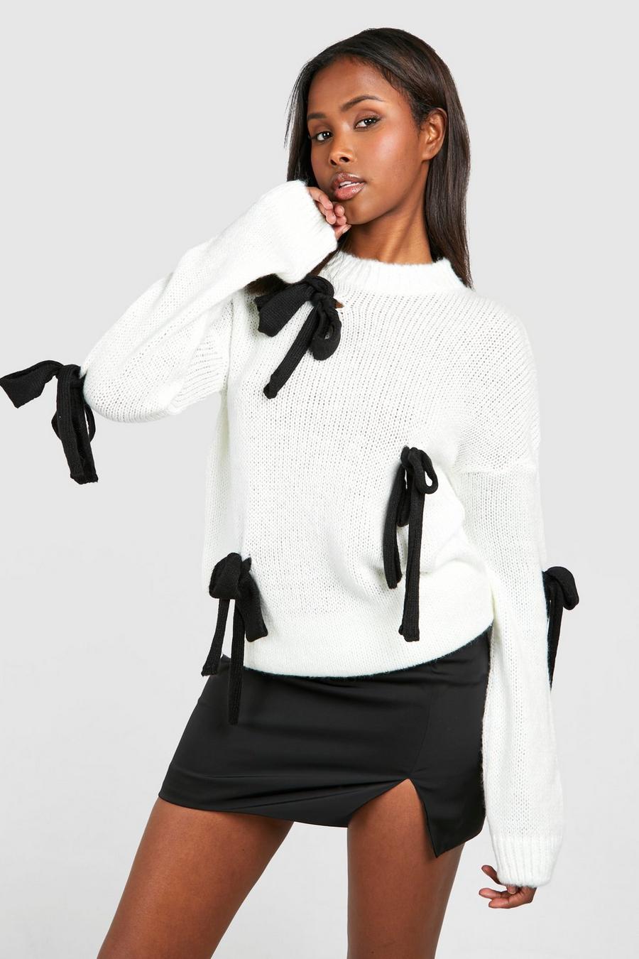 Ivory All Over Bow Applique Sweater