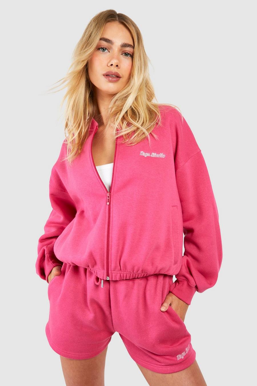 Hot pink Dsgn Studio Script Sweatshirt med dragkedja och bomberjacka