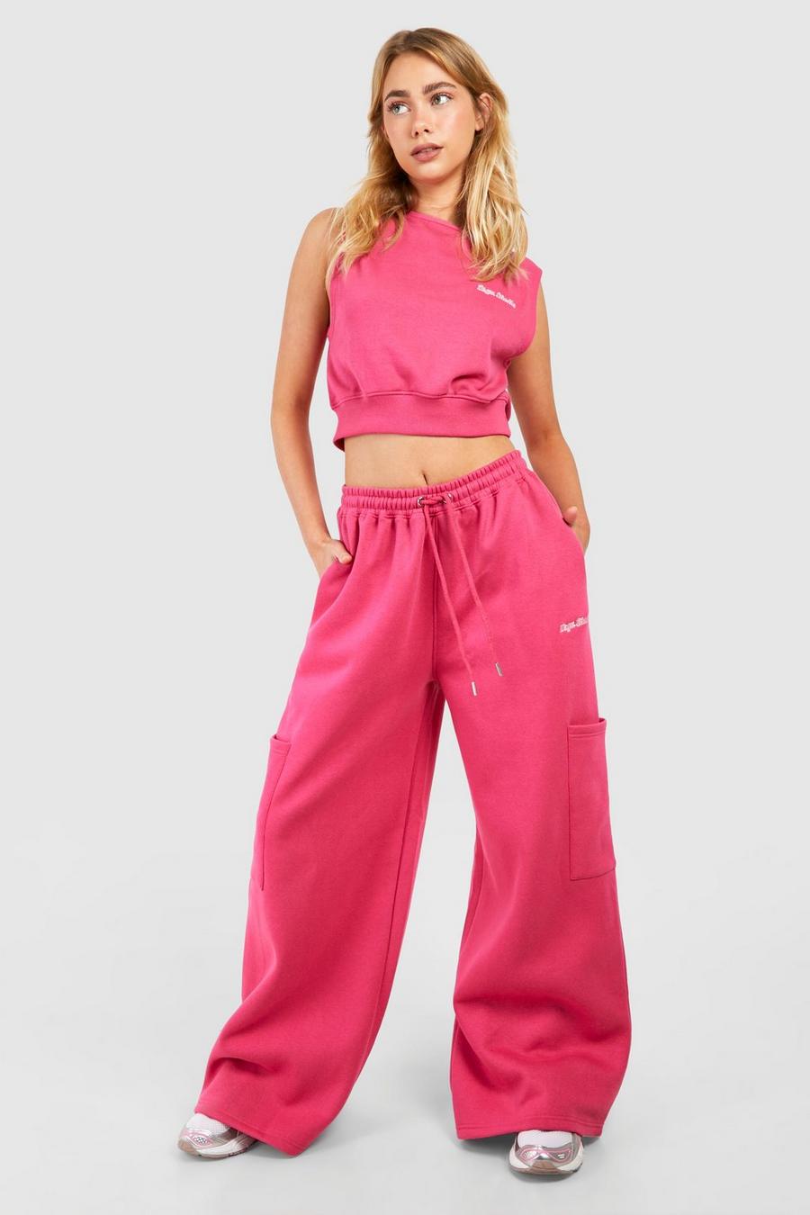 Pantalón deportivo con bolsillos cargo y firma Dsgn Studio, Hot pink image number 1