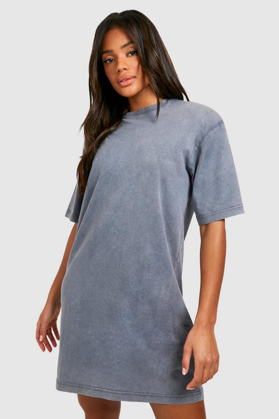 Grey Acid Wash T-shirt Dress image number 1