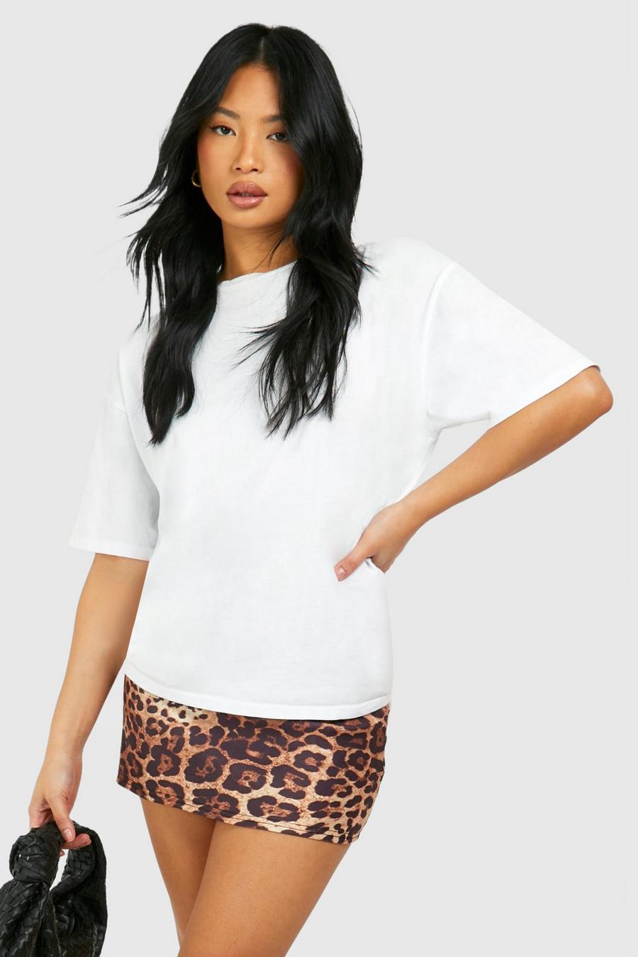 Natural Petite Leopard Print Bengaline Micro Mini Skirt