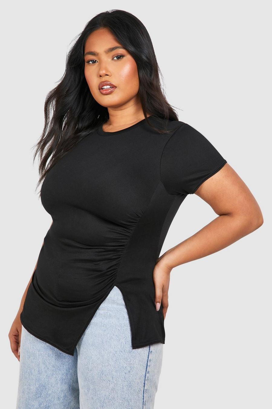 T-shirt Plus Size super morbida con fondo asimmetrico, Black