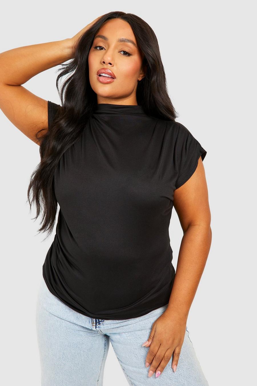 Black Plus Super Soft Ruched Drape Front T-shirt