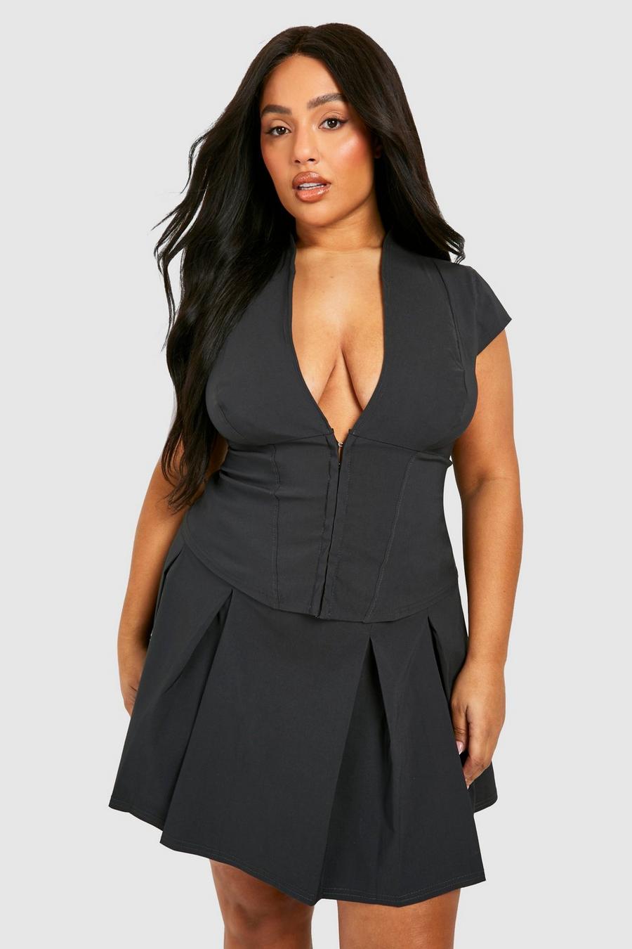 Minigonna Plus Size a pieghe, Charcoal