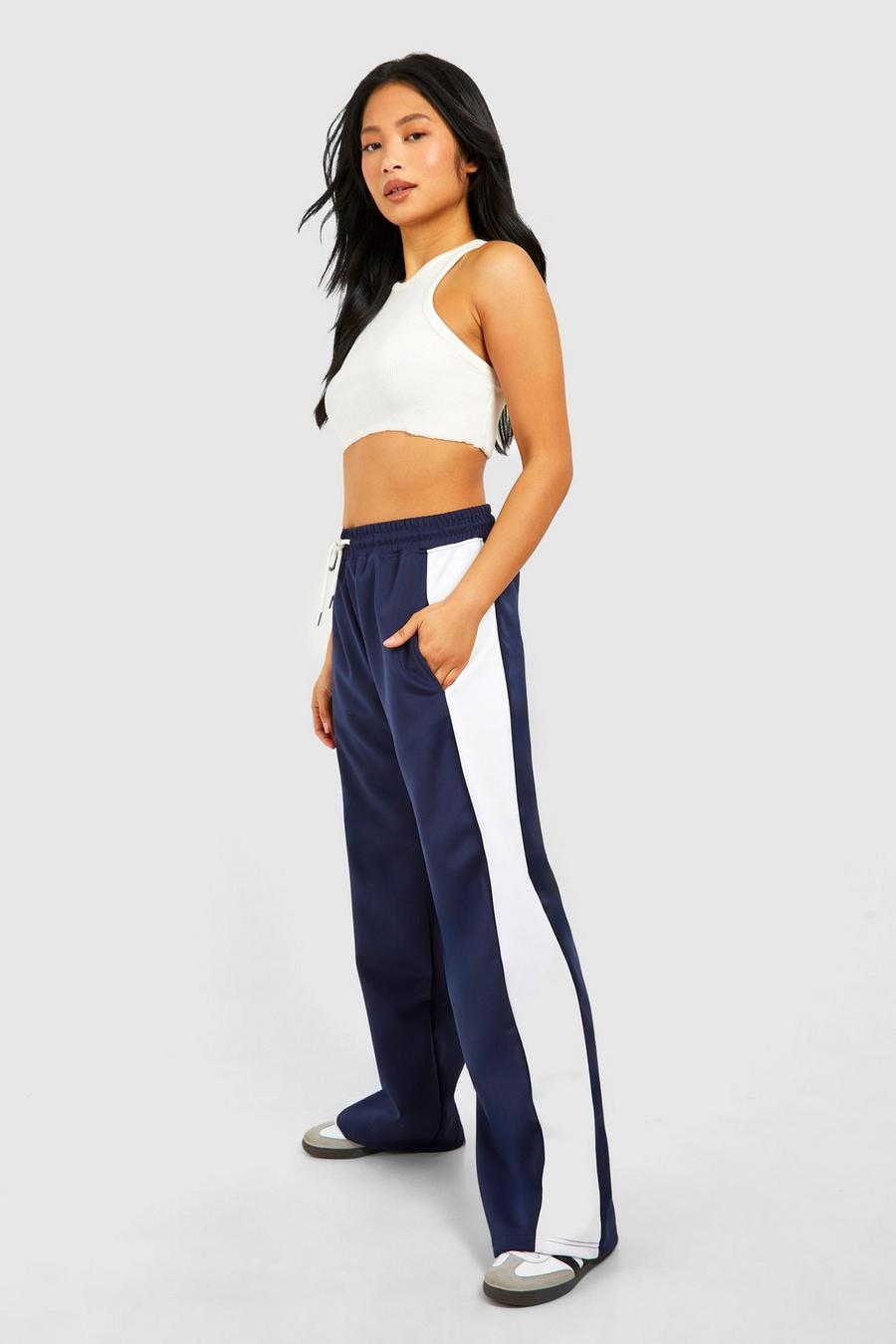Navy Petite Tricot Side Panel Wide Leg Joggers image number 1