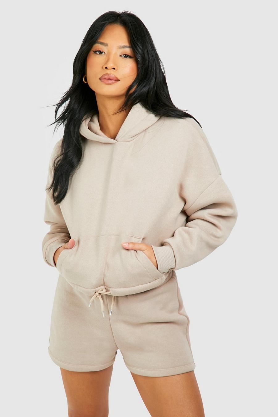 Stone Petite Cropped Hoodie Short Tracksuit