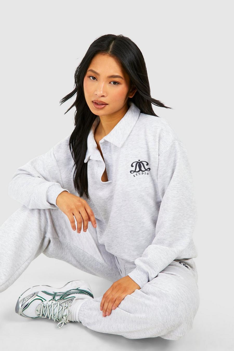Grey Petite Rugby Sweatshirt Embroidered Tracksuit image number 1