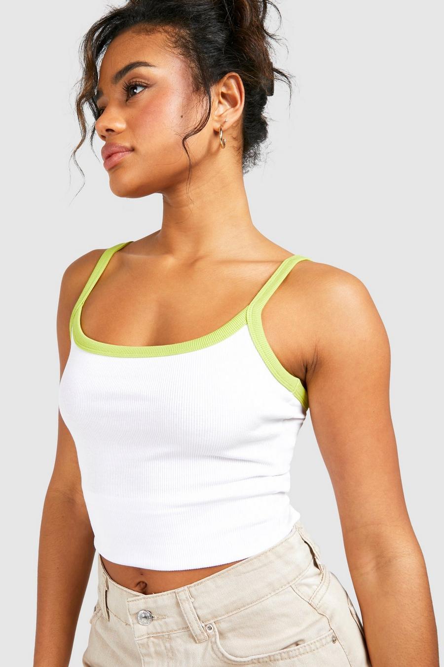 White Premium Contrast Rib Strappy Vest  image number 1