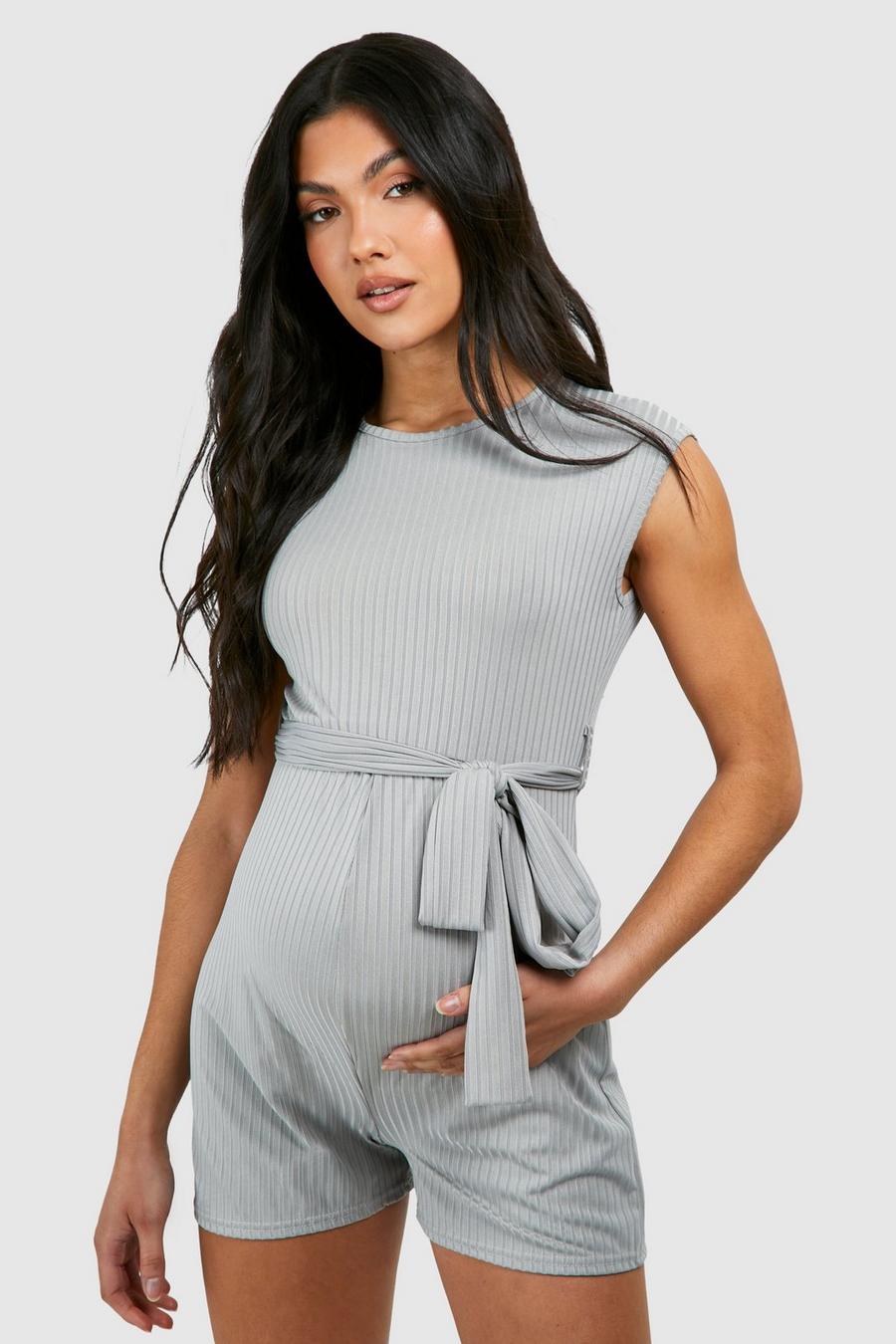 Grey Maternity Sleeveless Belted Lounge Romper image number 1