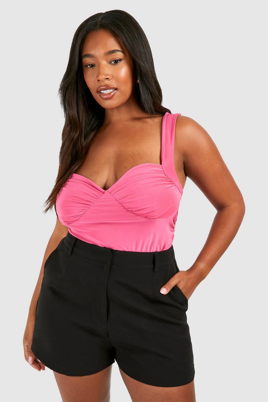 Top Plus Size seducente con ruches, Hot pink
