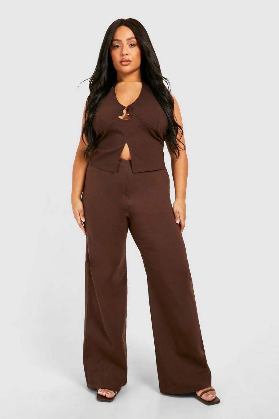 Brown Plus Tailored Trousers 