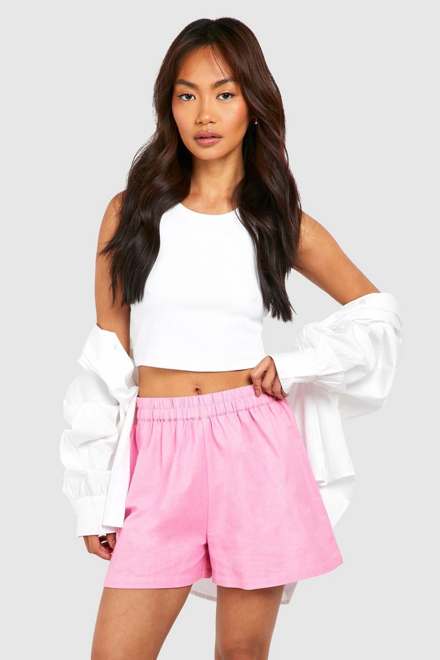 Pink Linen Blend Shorts
