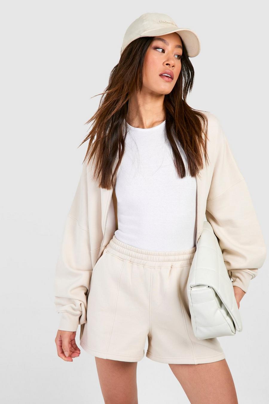 Cream Tall Zip Through Bomber Short Tracksuit