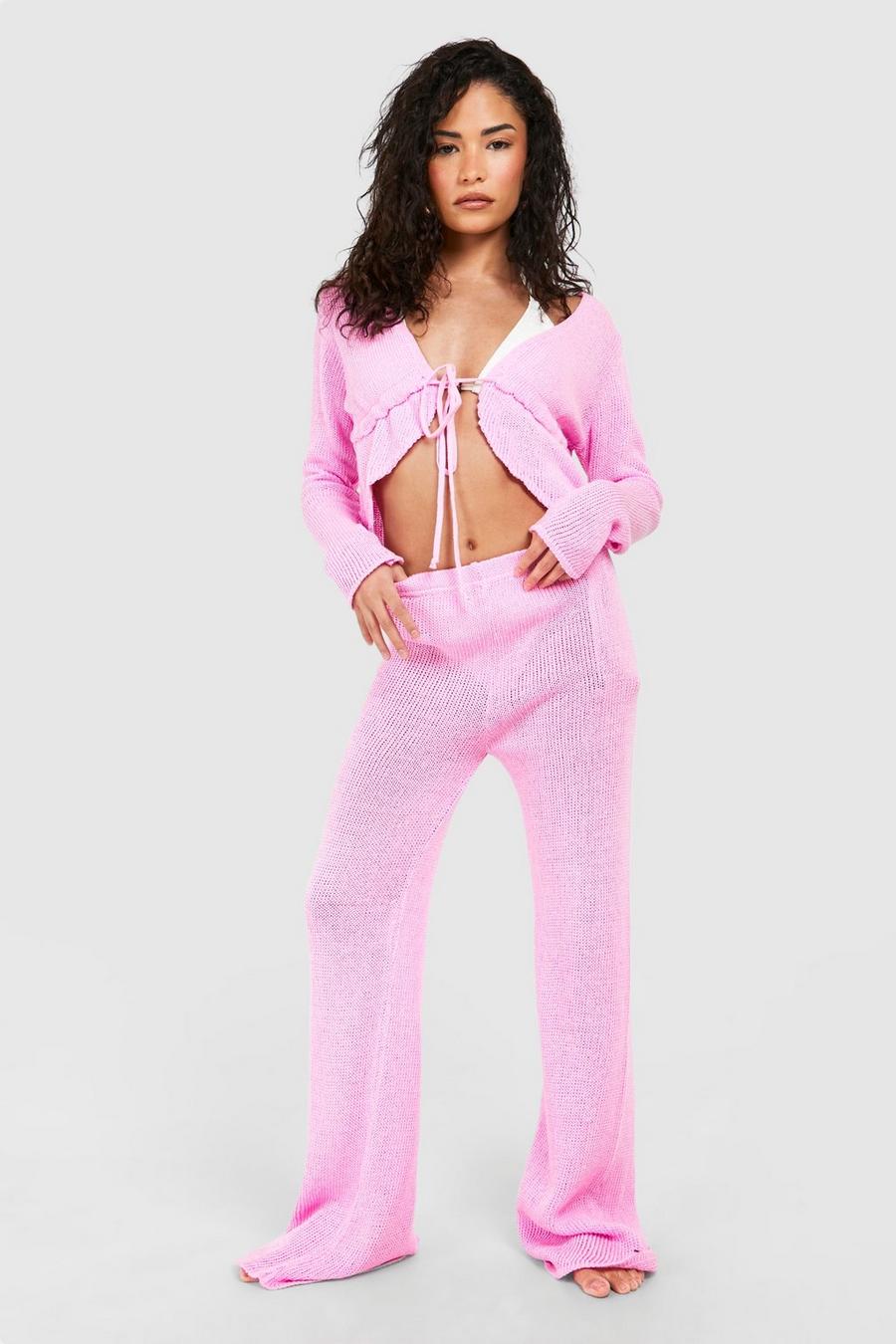 Petite - Pantalon large en maille, Candy pink image number 1