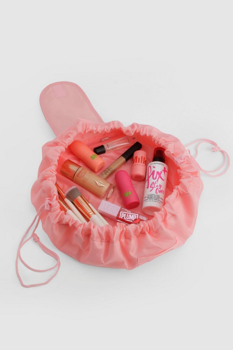 Pink Lay Flat Drawstring  Makeup Bag image number 1