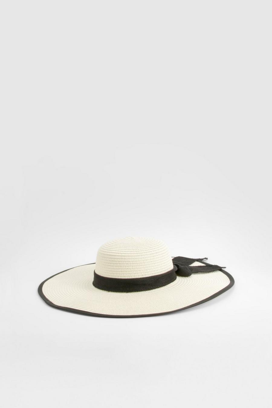 Natural Contrast Trim Bow Detail Summer Hat  image number 1