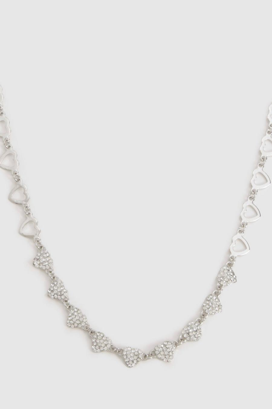 Silver Embellished Heart Necklace 