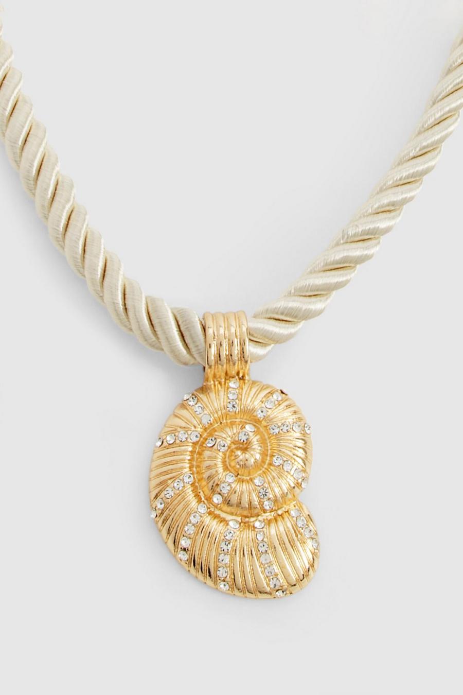 Gold Embellished Shell Pendant Rope Necklace 