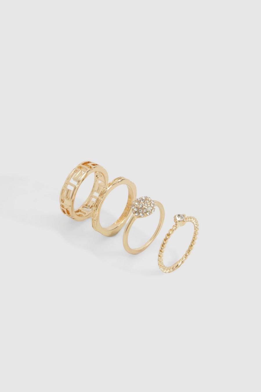 Gold Assorted Multi Shape 4 Pack Ring Set