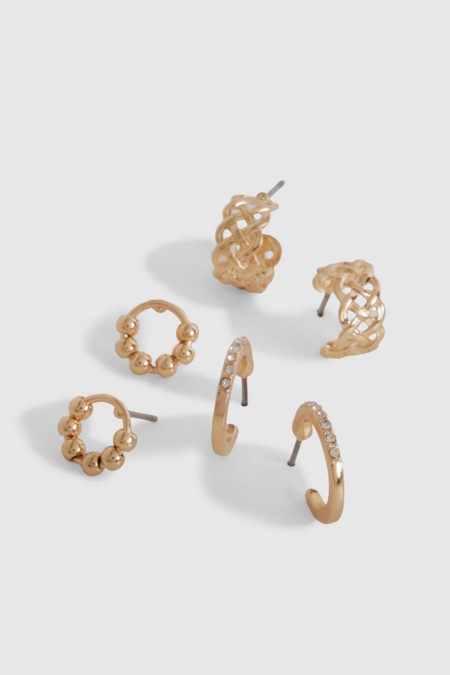 Gold Mini Hoop Earrings 3 Pack image number 1