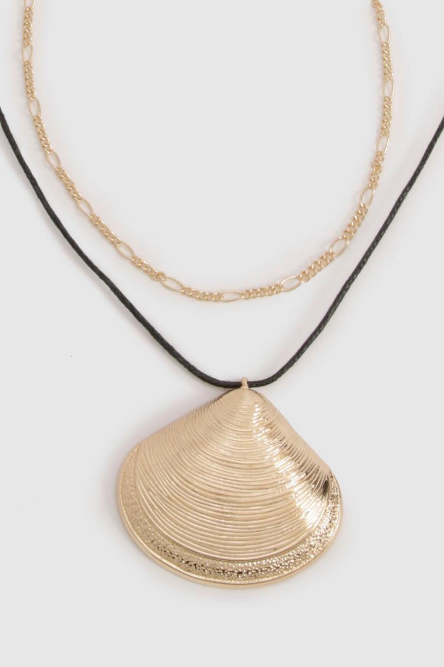 Seashell Pendant Rope Layered Necklace , Gold