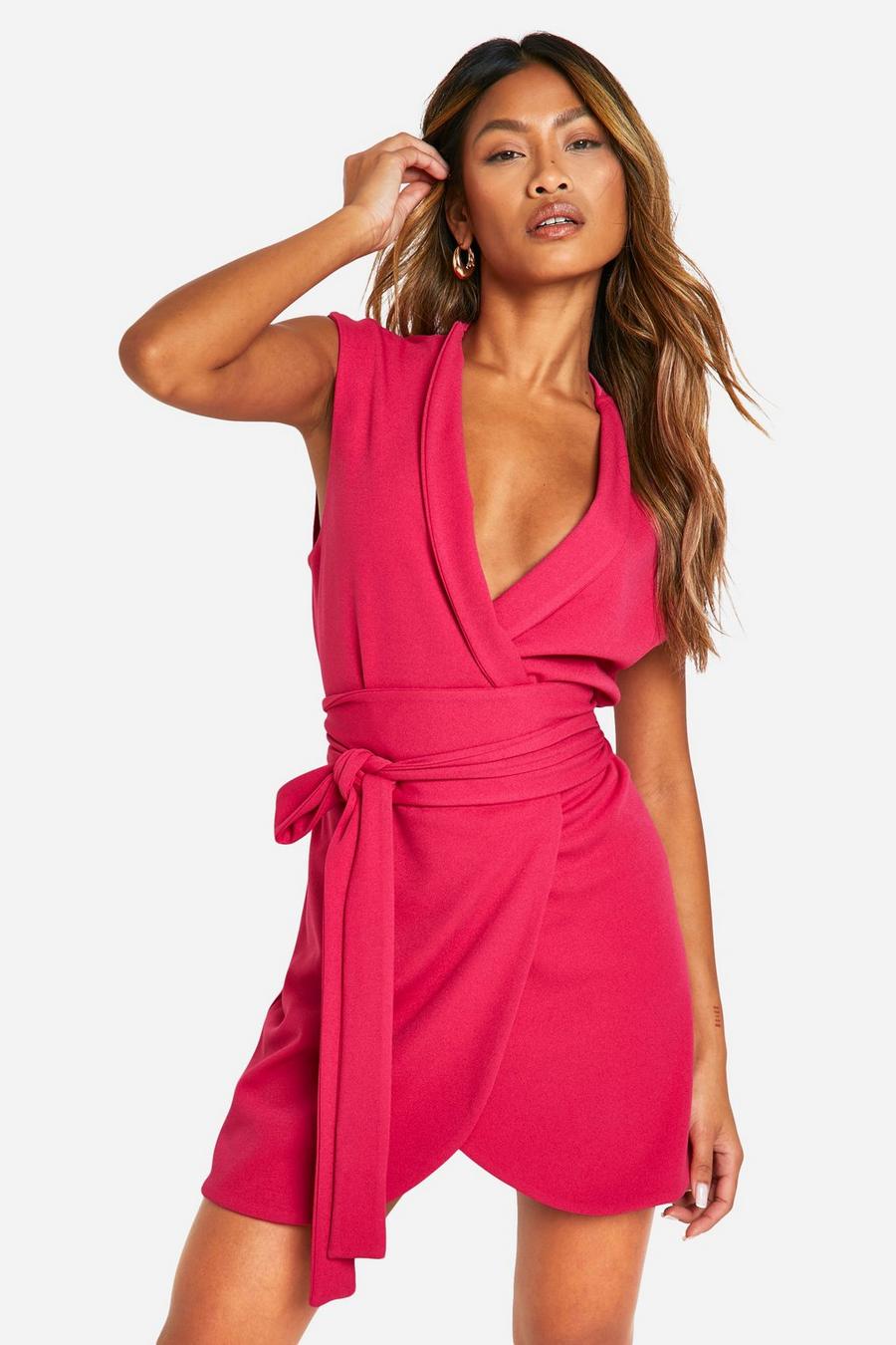 Hot pink Tie Waist Blazer Dress image number 1