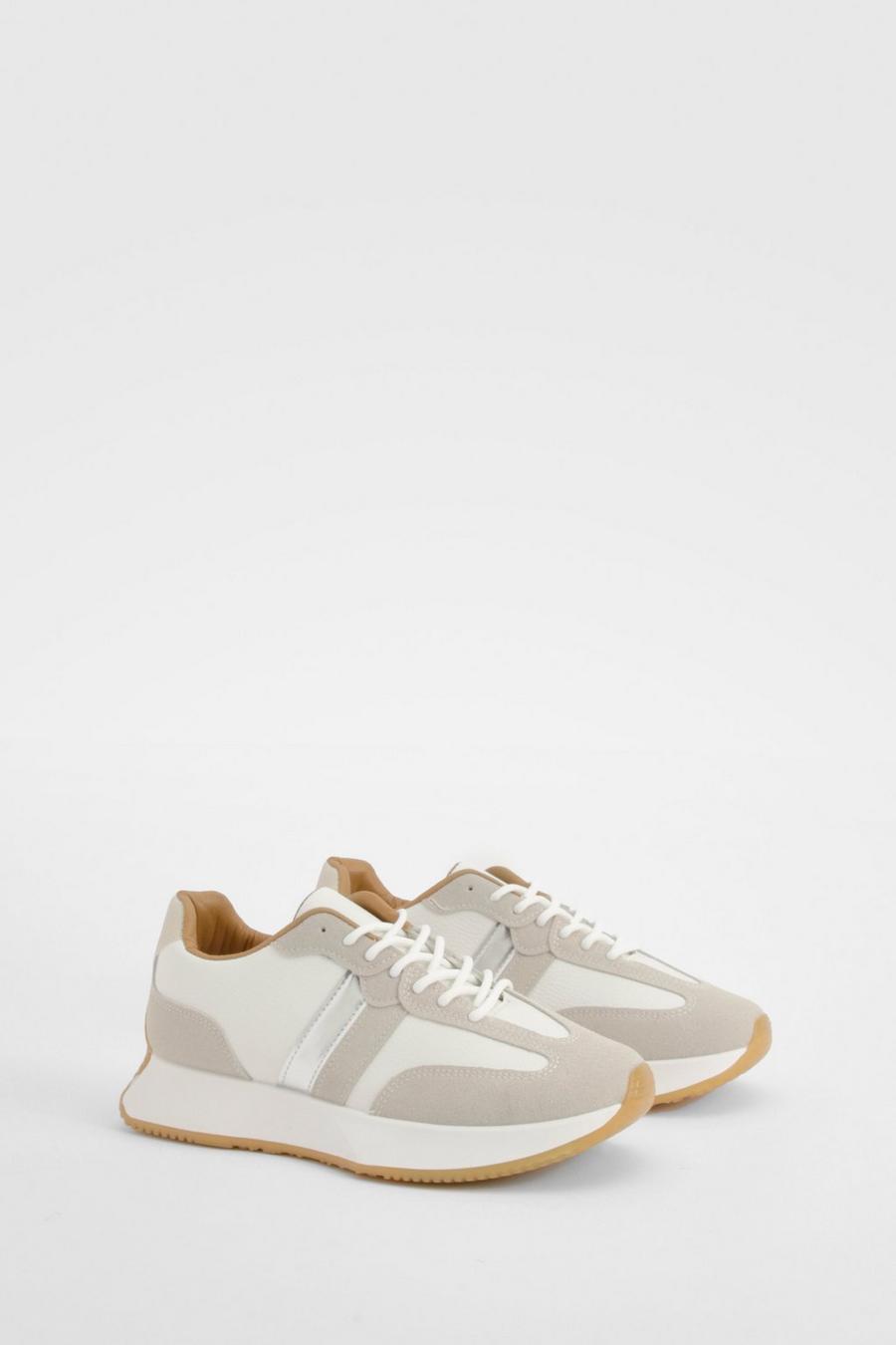 Cream Chunky sneakers med metallicfärgade paneler image number 1