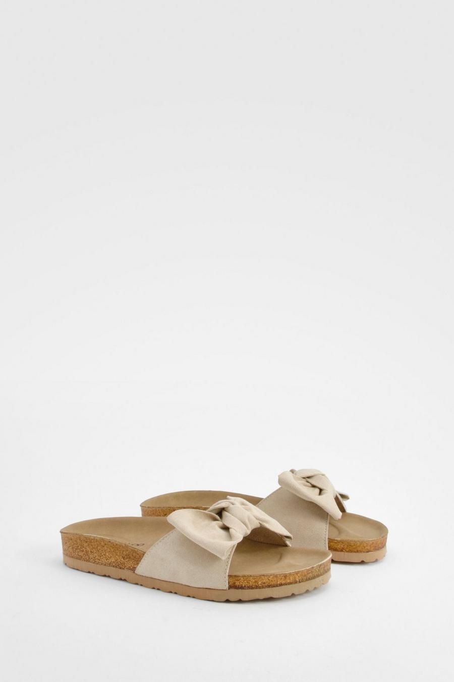 Cream Wide Fit Knot Front Footbed Sliders