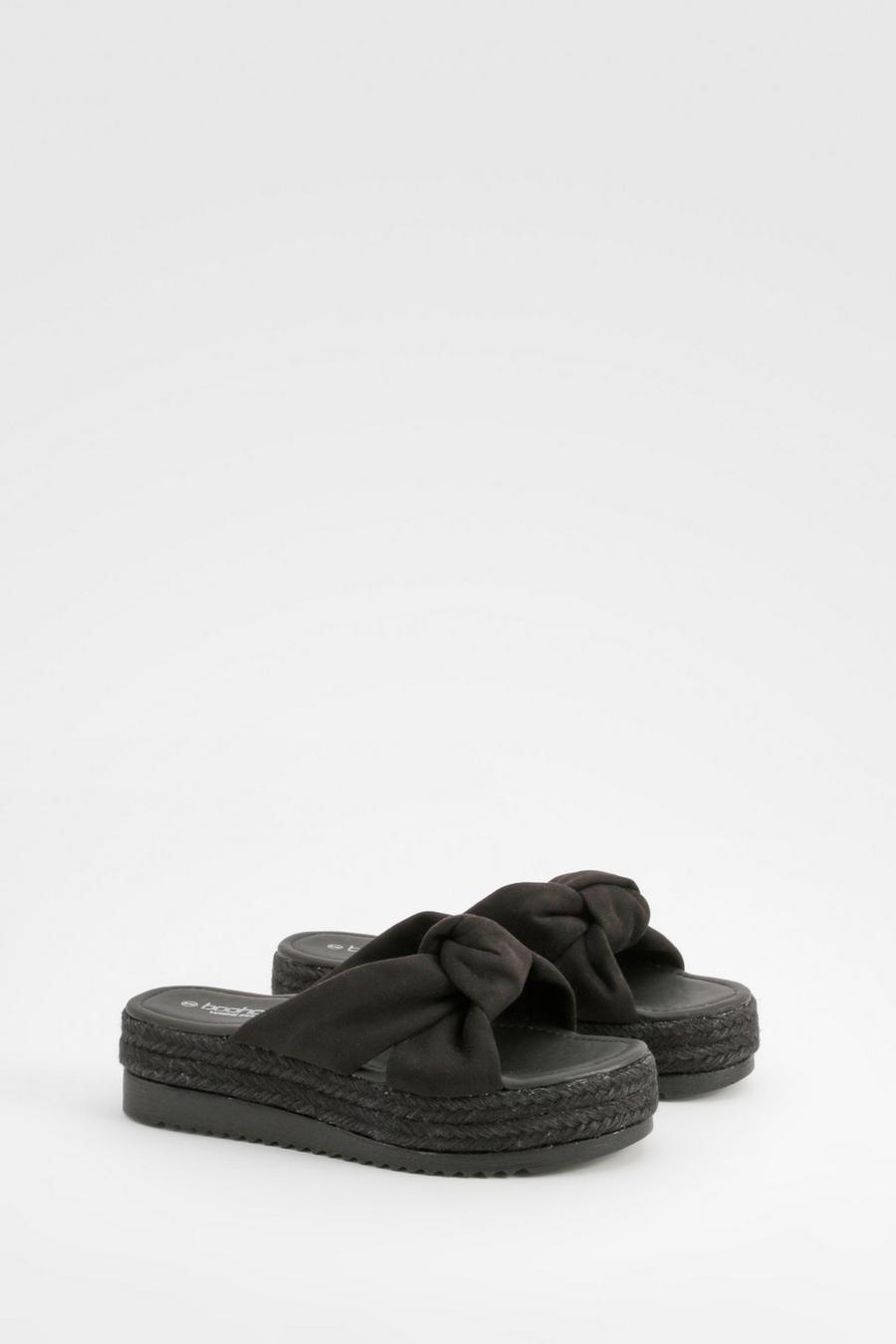 Sandali Flatform a calzata ampia con nodo morbido, Black