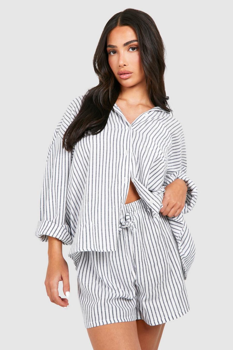 Stripe Katoenen Overhemd Met Print En Shorts Set