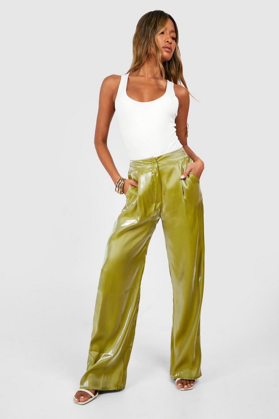 Pantaloni in tessuto effetto lucido, Olive image number 1
