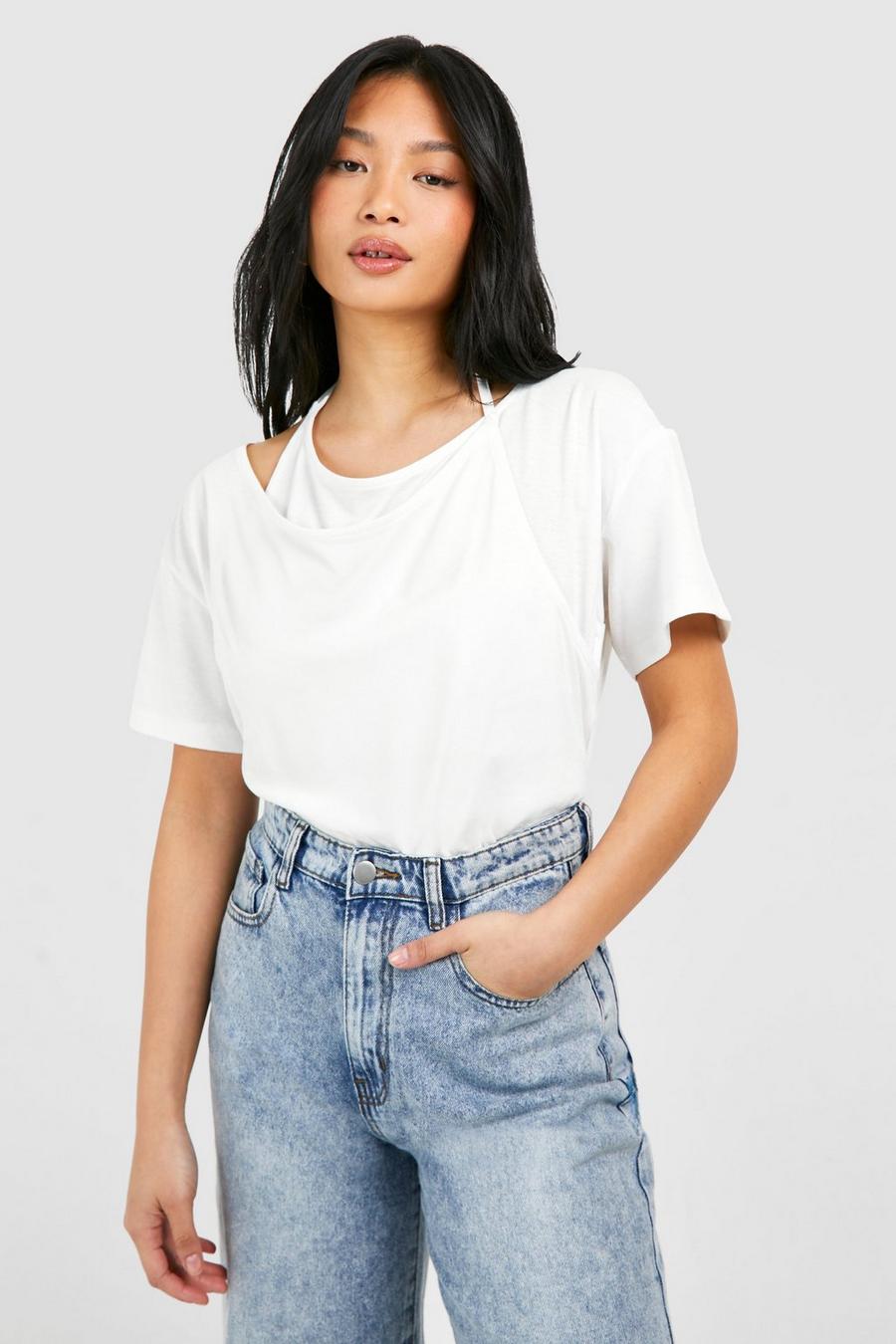 White Petite Double Layer Cotton T-shirt image number 1