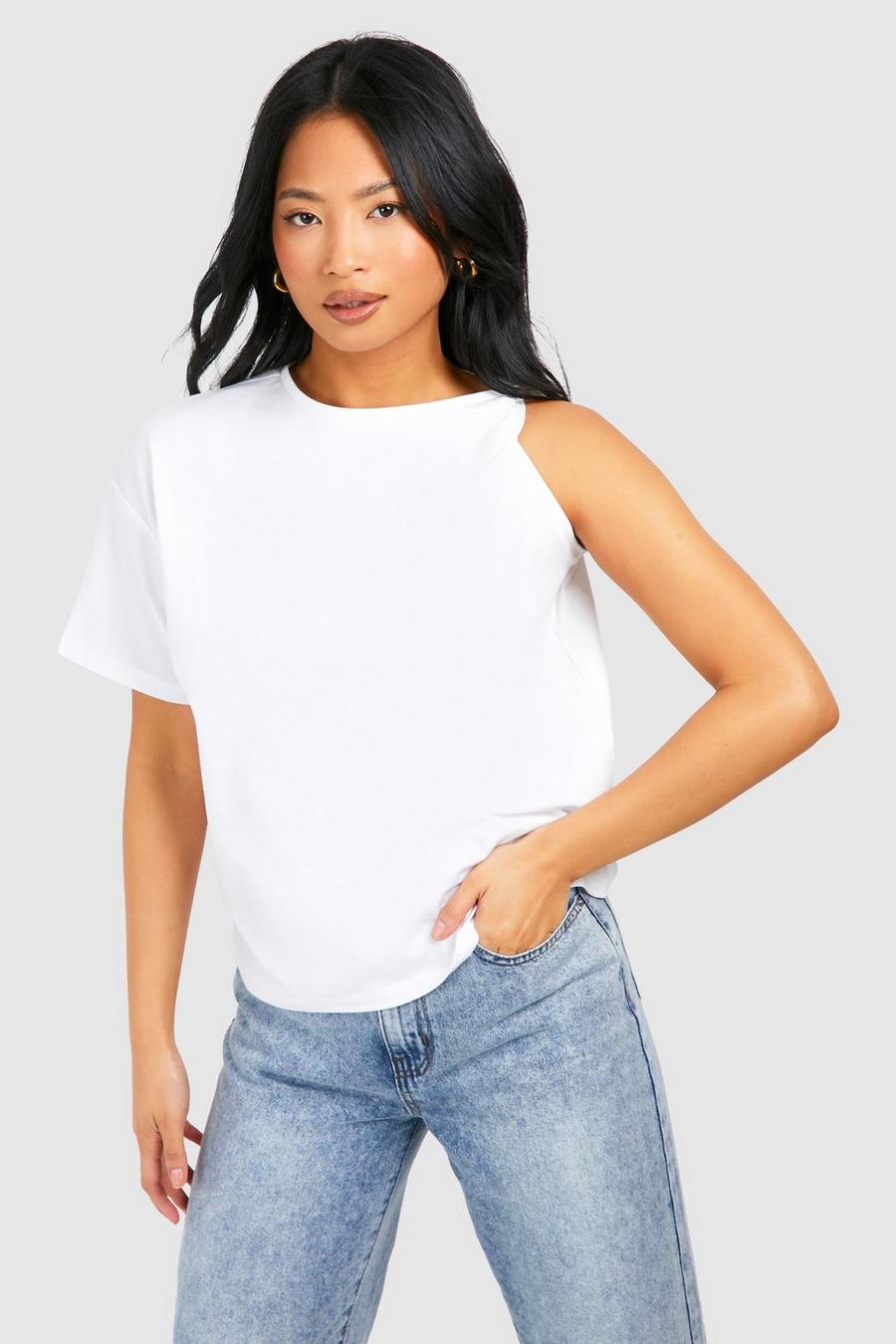 White Petite Twist Shoulder T-shirt