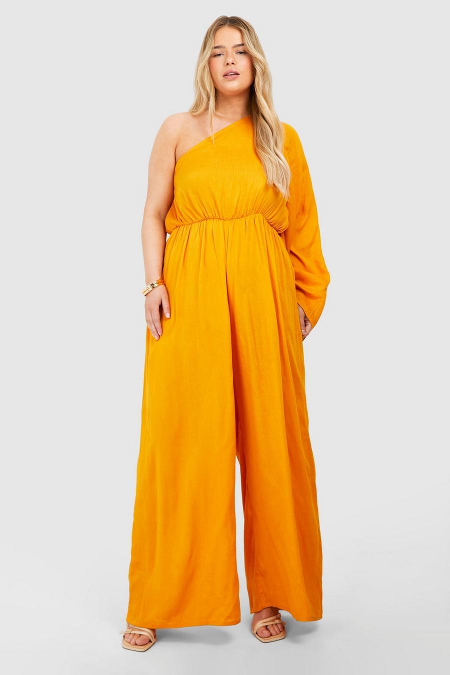 Orange Plus Flare Sleeve Cheesecloth Jumpsuit image number 1