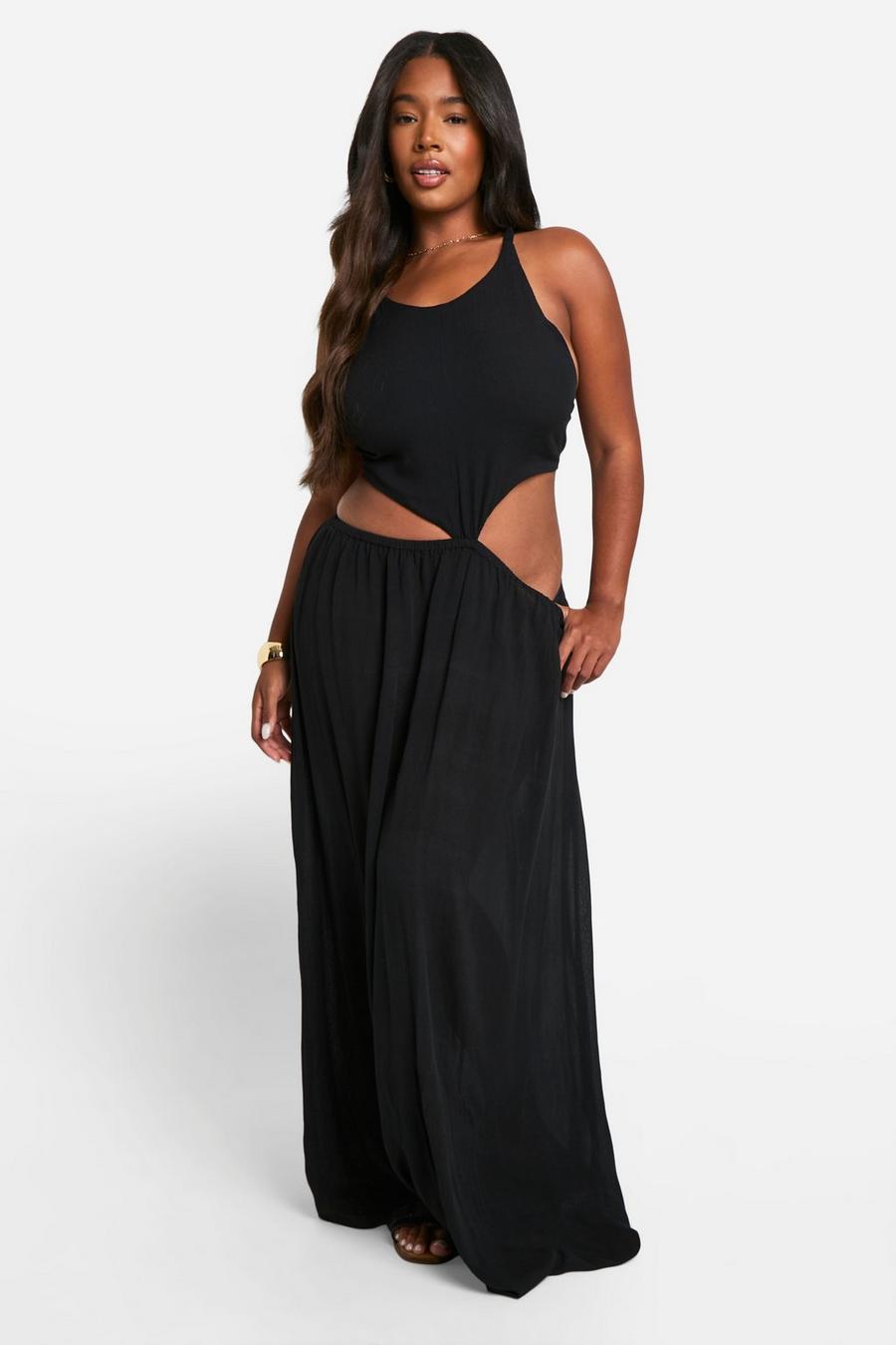 Black Plus Cheesecloth Halterneck Cut Out Maxi Dress image number 1