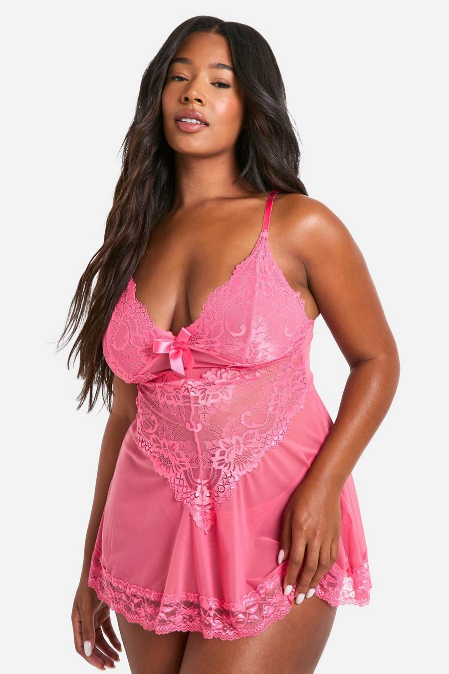 Pink Plus Strappy Lace & Mesh Babydoll image number 1