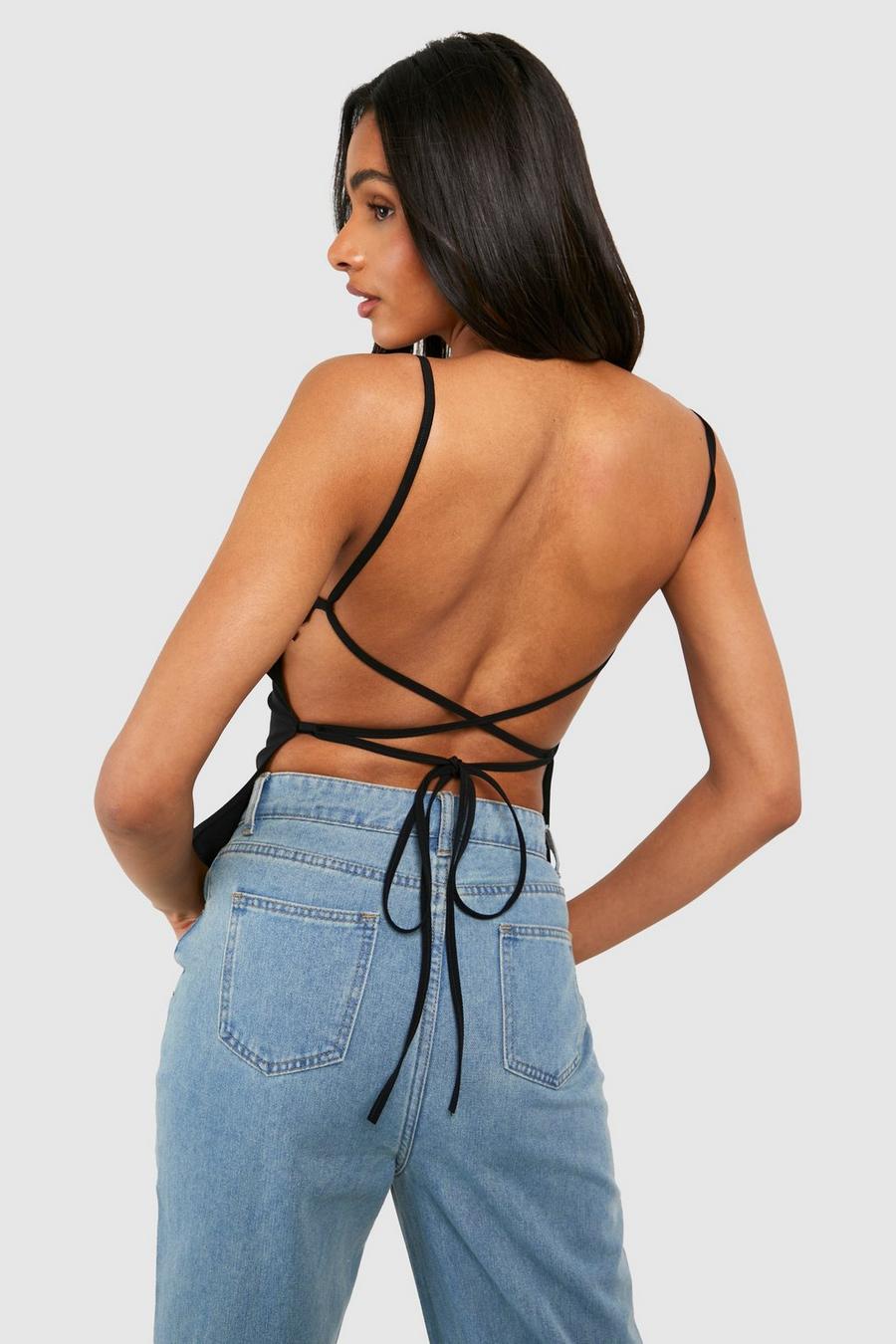 Black Tall Bengaline Strappy Open Back Cami 