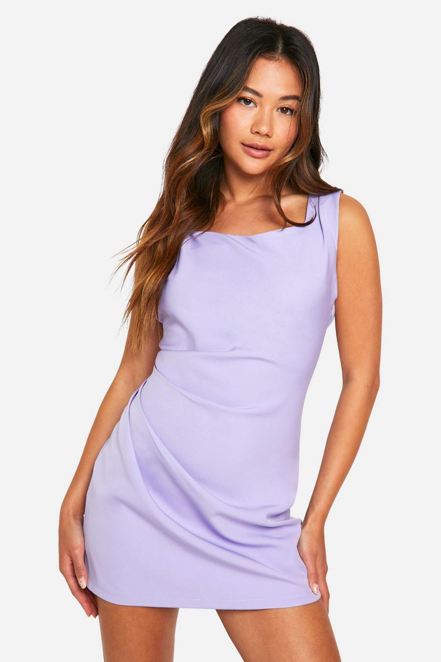 Lilac Kort miniklänning med drapering och fyrkantig halsringning