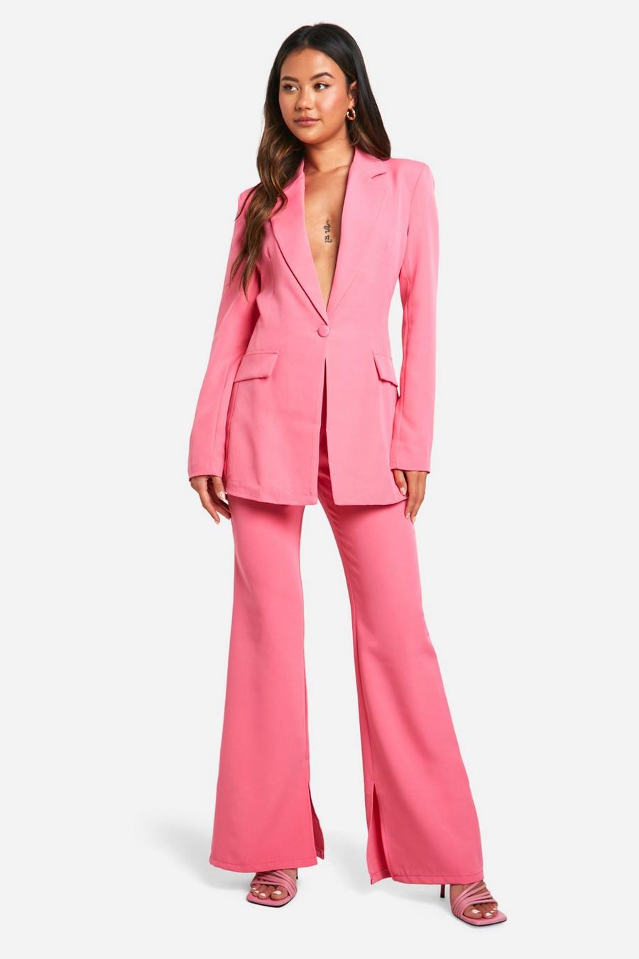 Bright pink Ankellånga kostymbyxor med slitsar image number 1
