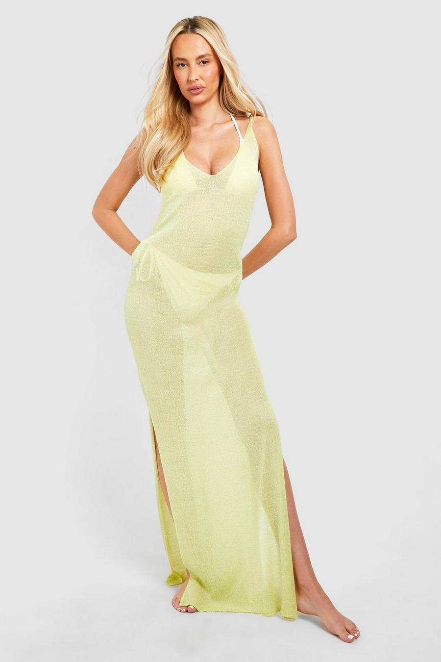 Lime Tall Fine Knit V Neck Maxi Dress