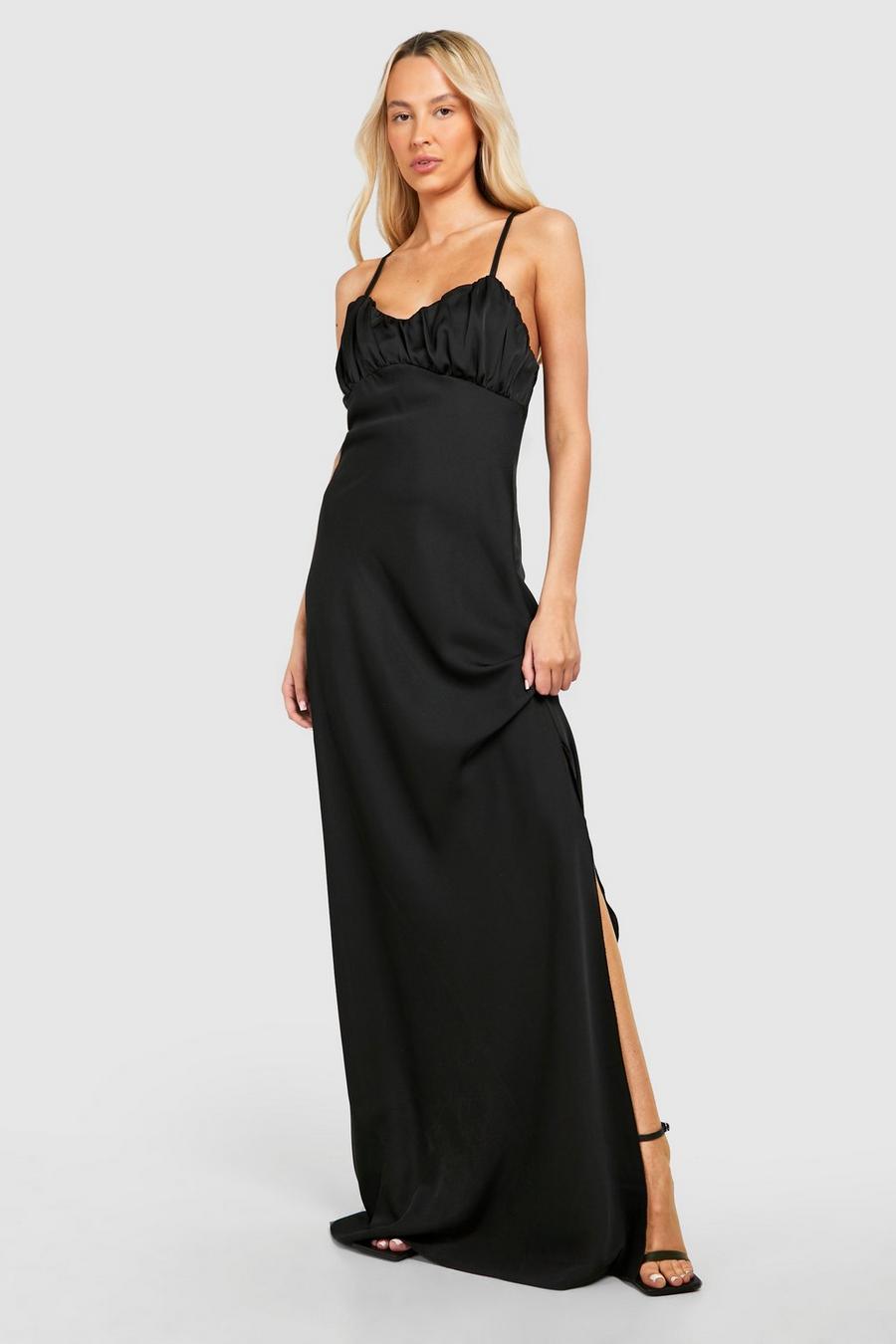 Black Tall Satin Bust Detail Maxi Dress