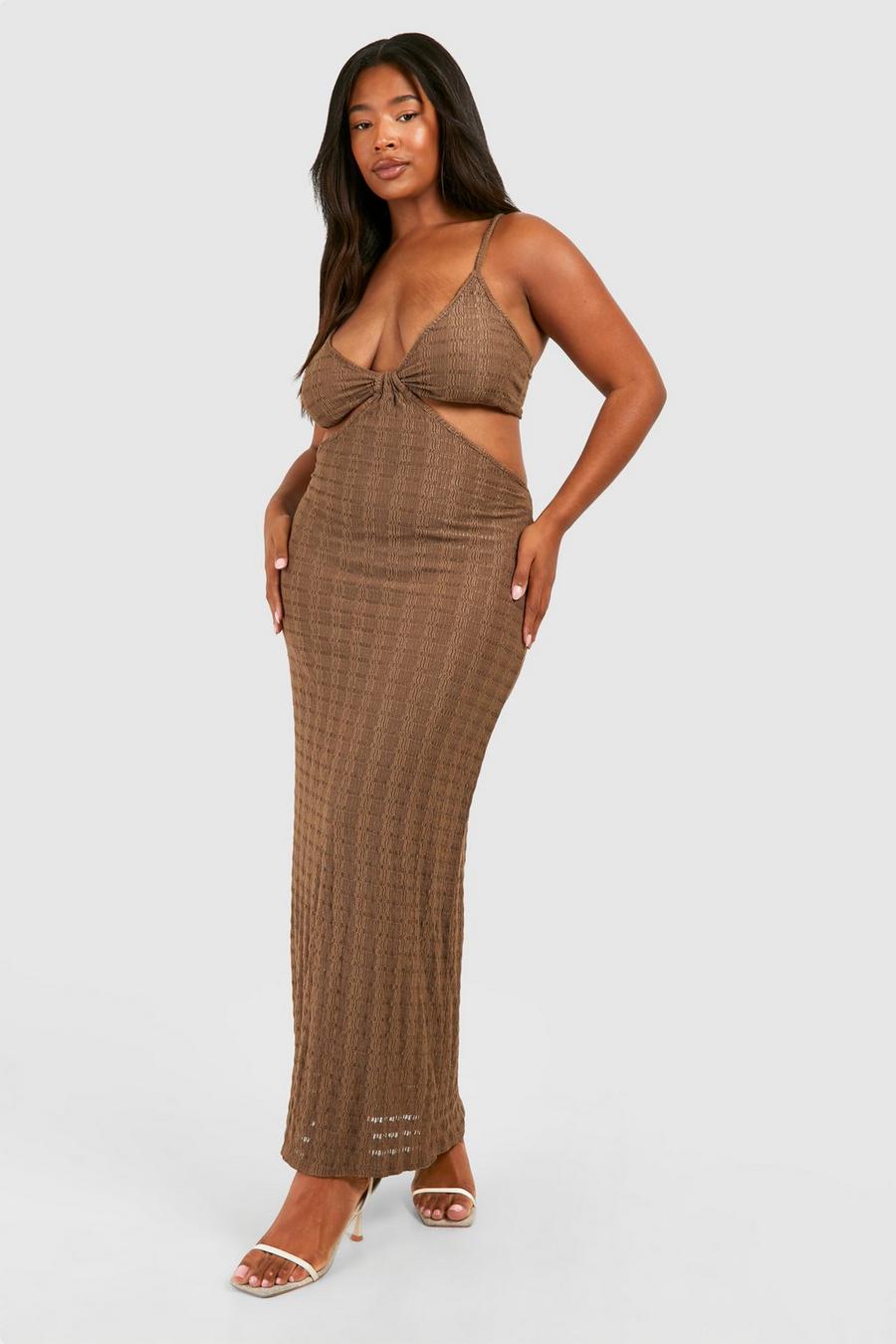 Chocolate Plus Jersey Knit Knitted Strappy Beach Maxi Dress image number 1